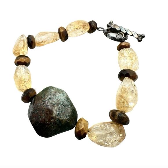 Silpada Gemstone Bracelet Sterling Silver Turquoise Quartz Tigers Eye 6.5” - Picture 1 of 7